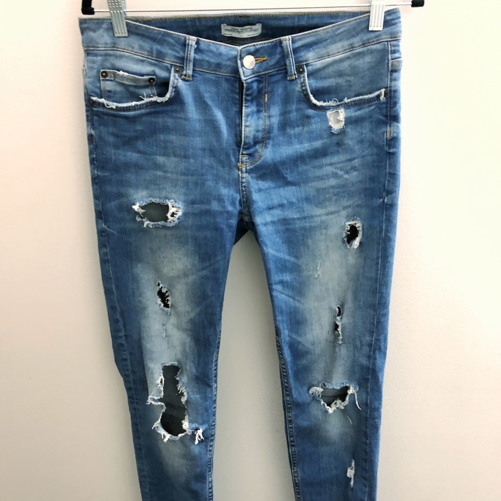 ZARA Skinny Boyfriend Distressed Blue Jeans